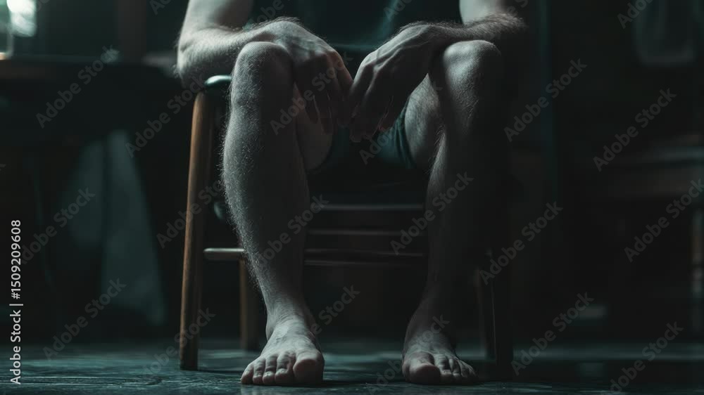 Aufkleber a person seated in a dimly lit space, possible crime scene or investigation setting