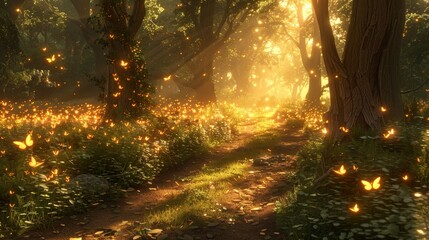 Mystical lights illuminate an enchanted glade filled with nature s magic and wonder