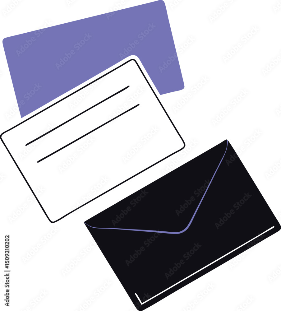 Poster abstract illustration of envelope and documents with transparency on a white backdrop
