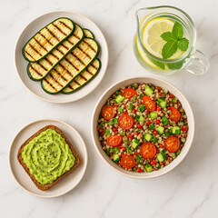 Delicious baked beans and fresh vegetables, a healthy meal for any time