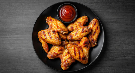 Grilled Chicken Wings Plate Tasty Appetizer Food Photography BBQ Cuisine for Party Restaurant Menu