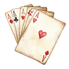 Playing Cards, watercolor clipart vector, high quality, isolated on a white background.
