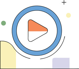 Abstract play button icon design with modern shapes and color elements