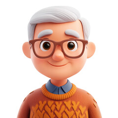 Charming Cartoon Character: Cheerful Senior Man with Glasses and a Warm Smile in Digital Art Style, Perfect for Avatar or Graphic Design Projects