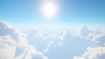 Airplane above cloudscape, sunny sky, aerial view, travel