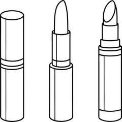 Three different stages of a lipstick tube are displayed with a transparent background