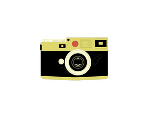 Photo camera. Analog film photocamera, lens photography equipment. Retro photographic cam. Nostalgia object for analogue photograph. Flat vector illustration isolated on white background
