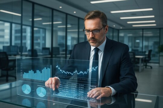 Business professional analyzing data in a modern office setting during the day