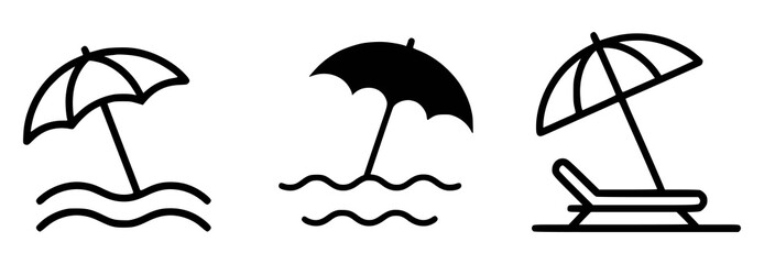 Beach umbrella illustrations set in black and white