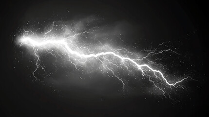 Dramatic White Lightning Bolt Striking Across a Dark Night Sky Background Perfect for Power Energy Electricity Storm Weather Designs Graphic Design Projects and More