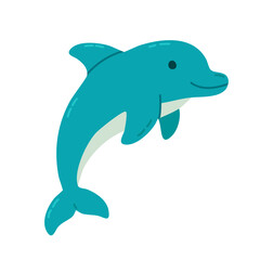 Friendly blue dolphin with happy expression and dynamic pose, suitable for children’s sea-themed designs and learning resources