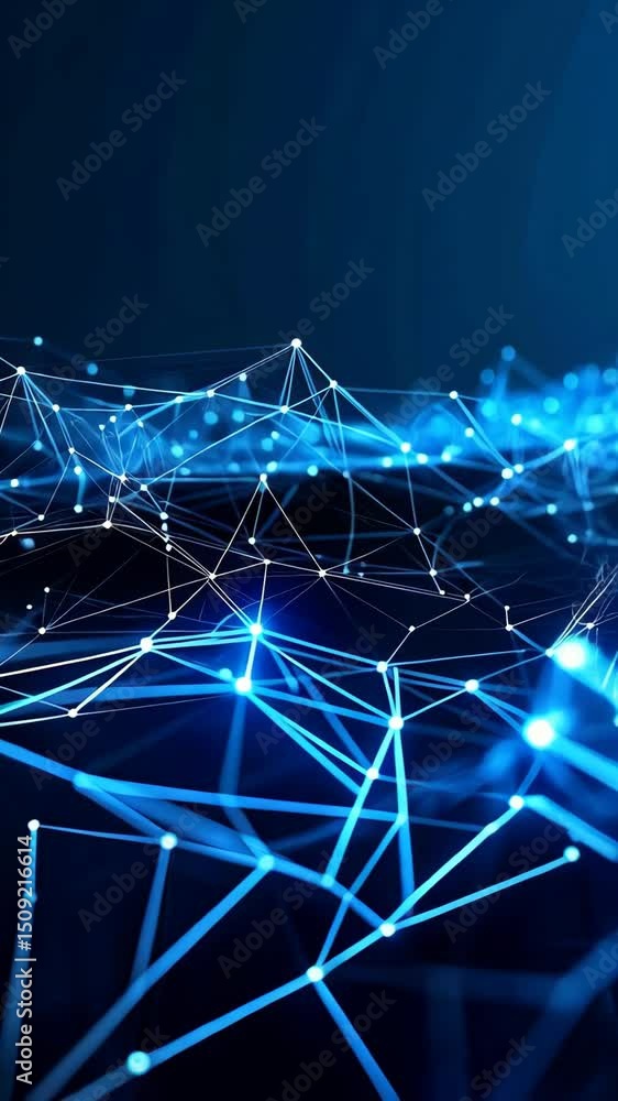 Poster abstract network connections, digital data visualization with glowing nodes and lines on dark blue b