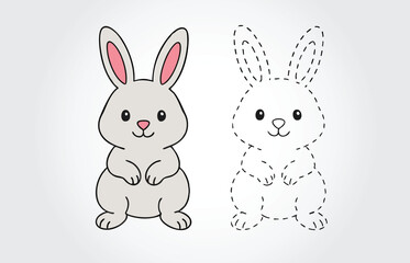 Kids book Rabbit Tracing illustration template
