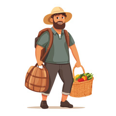 Professional Traveler Character Vector Illustration with Basket of Food for Marketing Campaigns