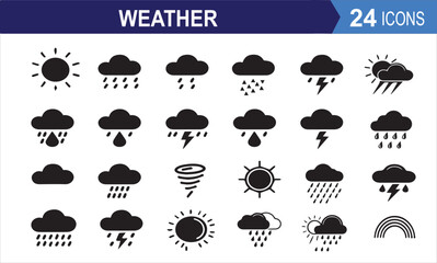 Weather icon silhouette vector illustration. Weather forecast icon silhouette vector set.
