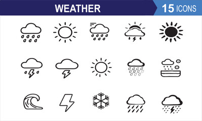 Weather icon silhouette vector illustration. Weather forecast icon silhouette vector set.
