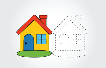 Kids book Home Tracing illustration template
