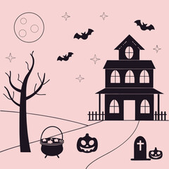 set of silhouettes of Halloween on a white background. Vector illustration