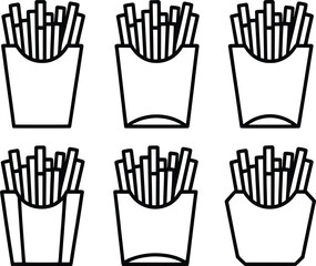 French Fries Outline Icons Set, Fast Food Vector Illustration.