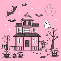 set of silhouettes of Halloween on a white background. Vector illustration