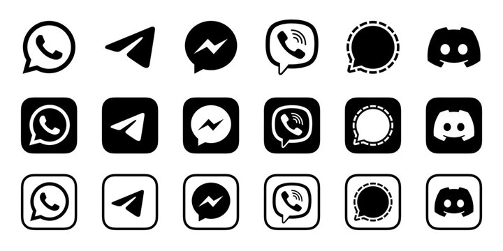 Messenger icon set. Top messaging apps used worldwide in 2025.