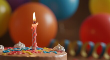 First Birthday Cake with a Single Lit Candle