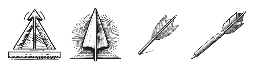 Obraz premium Vintage Illustrations of Arrows with Unique Designs and Flares, set vector illustration