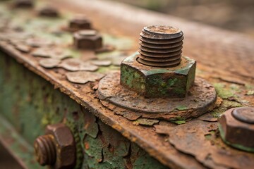 Rusty Metal Texture Close-up of Corroded Bolts and Nuts