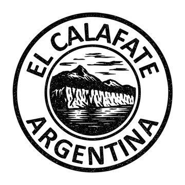 El Calafate, Patagonia, Argentina stamp featuring the Perito Moreno glacier illustration on transparent background, vector	