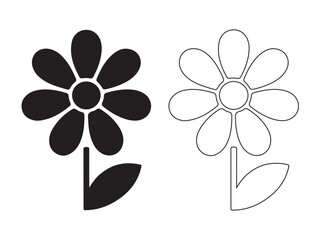 Two simple flower icons, one black and one white