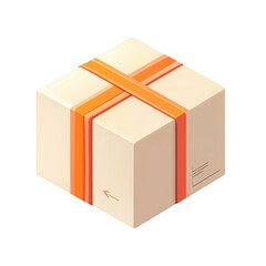 Fototapeta premium Cardboard box with orange ribbon isolated on transparent background