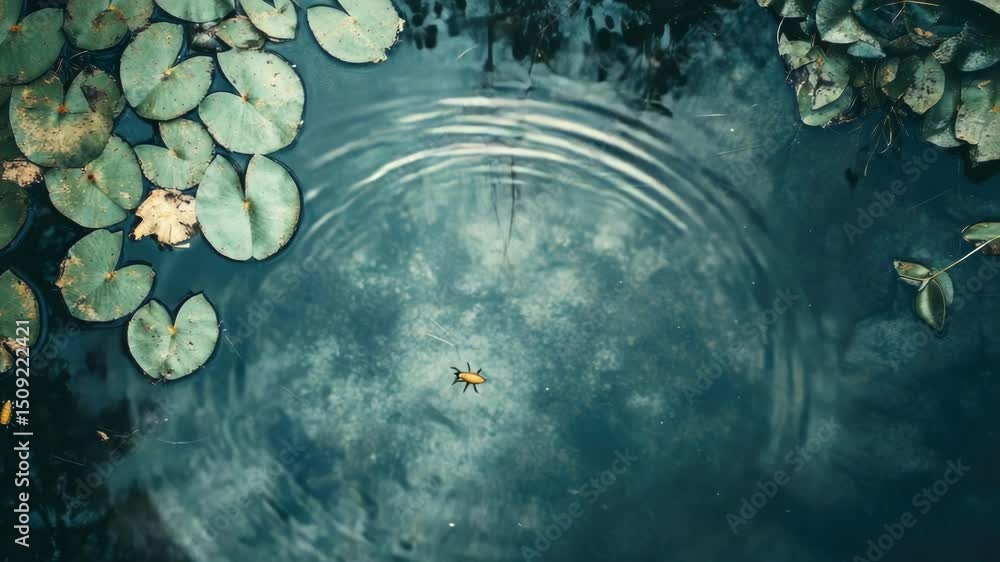 Poster A serene scene featuring lily pads floating on the surface of calm water