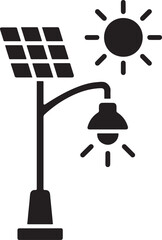 Silhouette vector of a solar-powered street lamp, representing sustainable urban lighting, renewable energy, and eco-friendly technology.