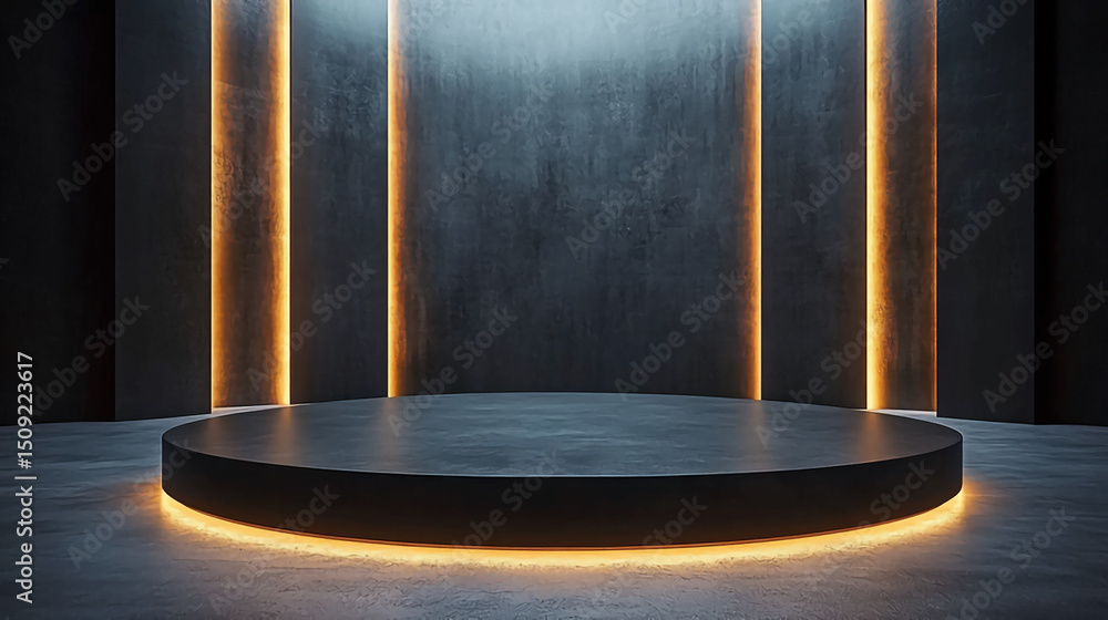 Poster dark concrete platform with warm lighting ideal for product displays and modern design presentations