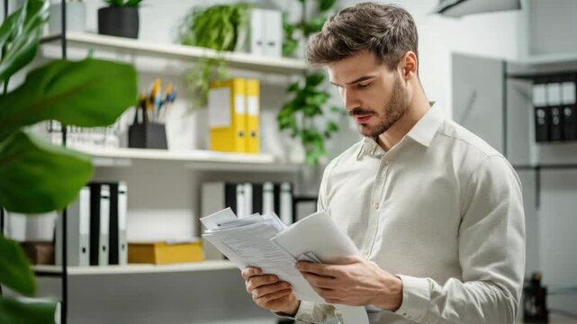 A person sits and reads from a sheet of paper, focusing on the contents
