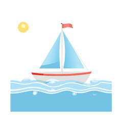 Little sailboat sailing on sunny ocean waves