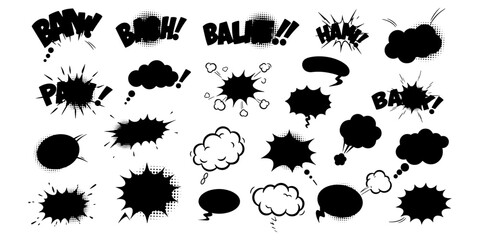 Collection of Comic Book Speech Bubbles and Sound Effects Vector Graphics