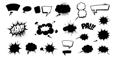 Collection of Hand-Drawn Comic Book Speech Bubbles and Explosions Vector Graphics © Md Faysal Ahmed