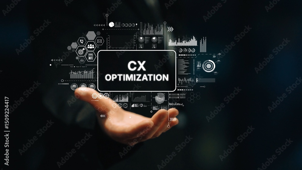 Poster innovative graphic displaying cx optimization strategies for enhanced customer experience in digital