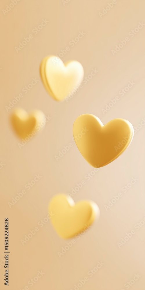 Poster floating yellow hearts on a soft beige background create a warm and inviting atmosphere, symbolizing