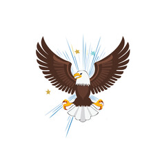 Majestic bald eagle soaring with starburst