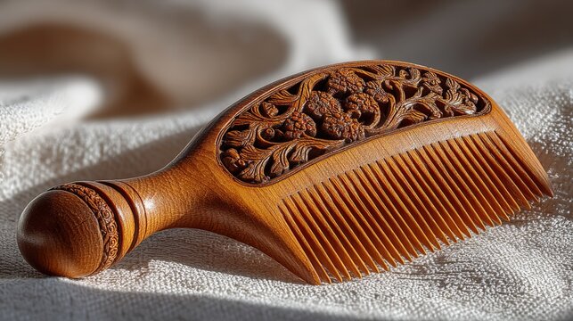 Handcrafted Spanish wooden comb with intricate carvings from Andalusia