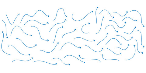 arrow sketches collection, hand drawn doodle style pointers, curved line, round swirls, black brush stroke
