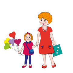 Niña con globos y su madre.