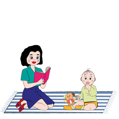 Madre leyendo un libro a su bebé.