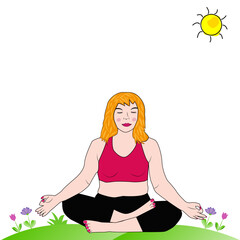 Mujer haciendo yoga en el campo.