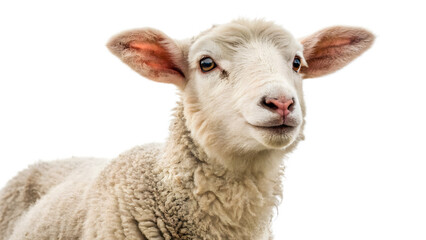 Fluffy Young Sheep Looking at Camera