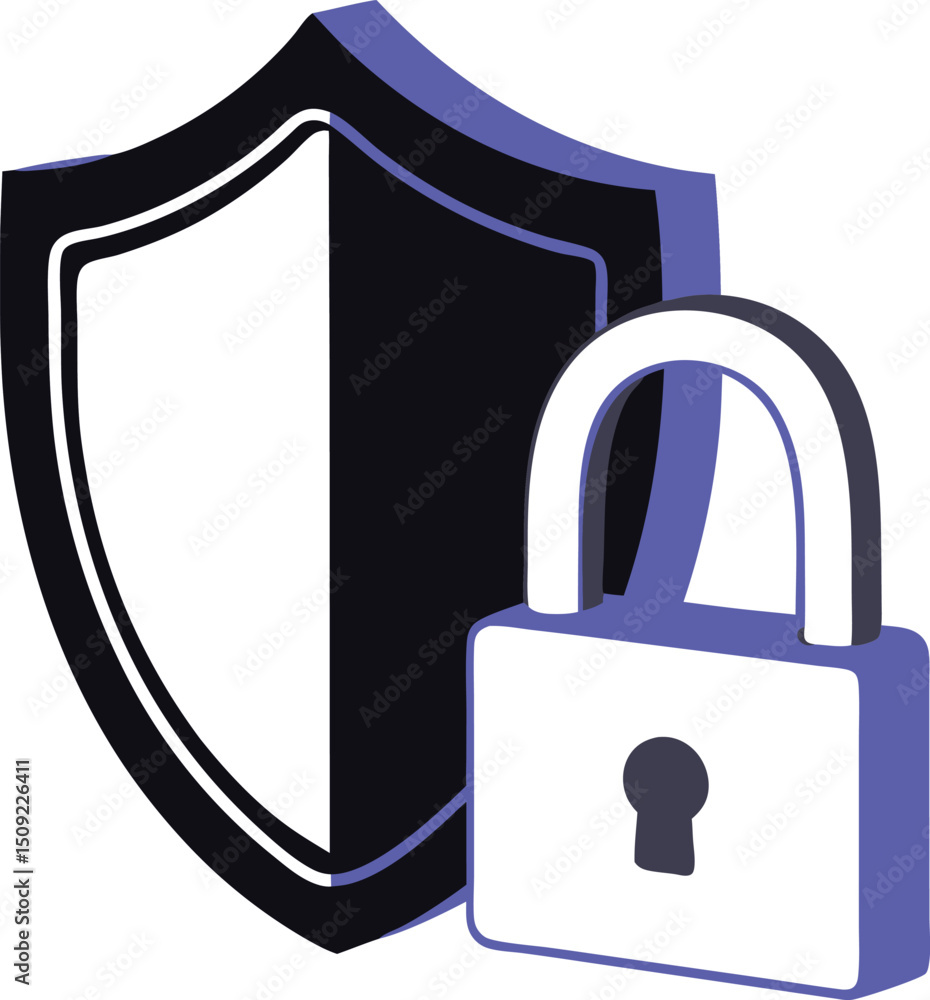 Poster secure data shield protection concept illustration featuring a padlock and abstract shield