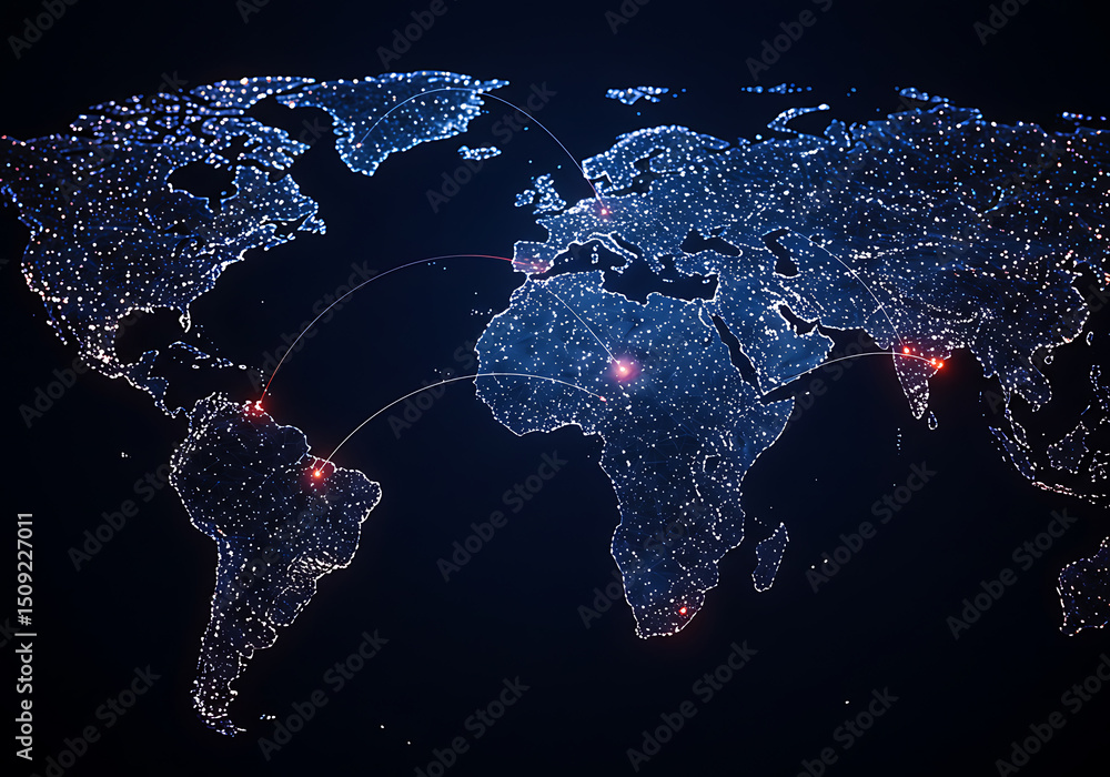 Poster global network data connection on digital world map technology business abstract background
