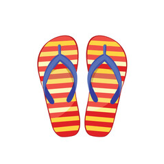 Red and yellow striped flip flops summer beach sandals